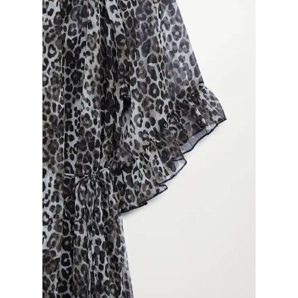 Mango Animal Print Long Ruffle Dress New - Picture 6 of 11